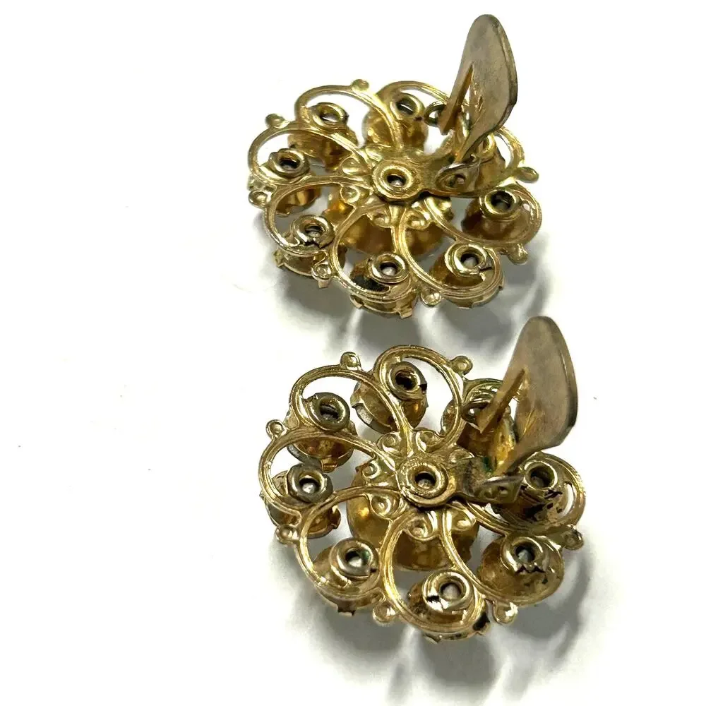 Weiss Vintage MCM Clear Aurora Borealis Rhinestone Clip‎ On Earrings